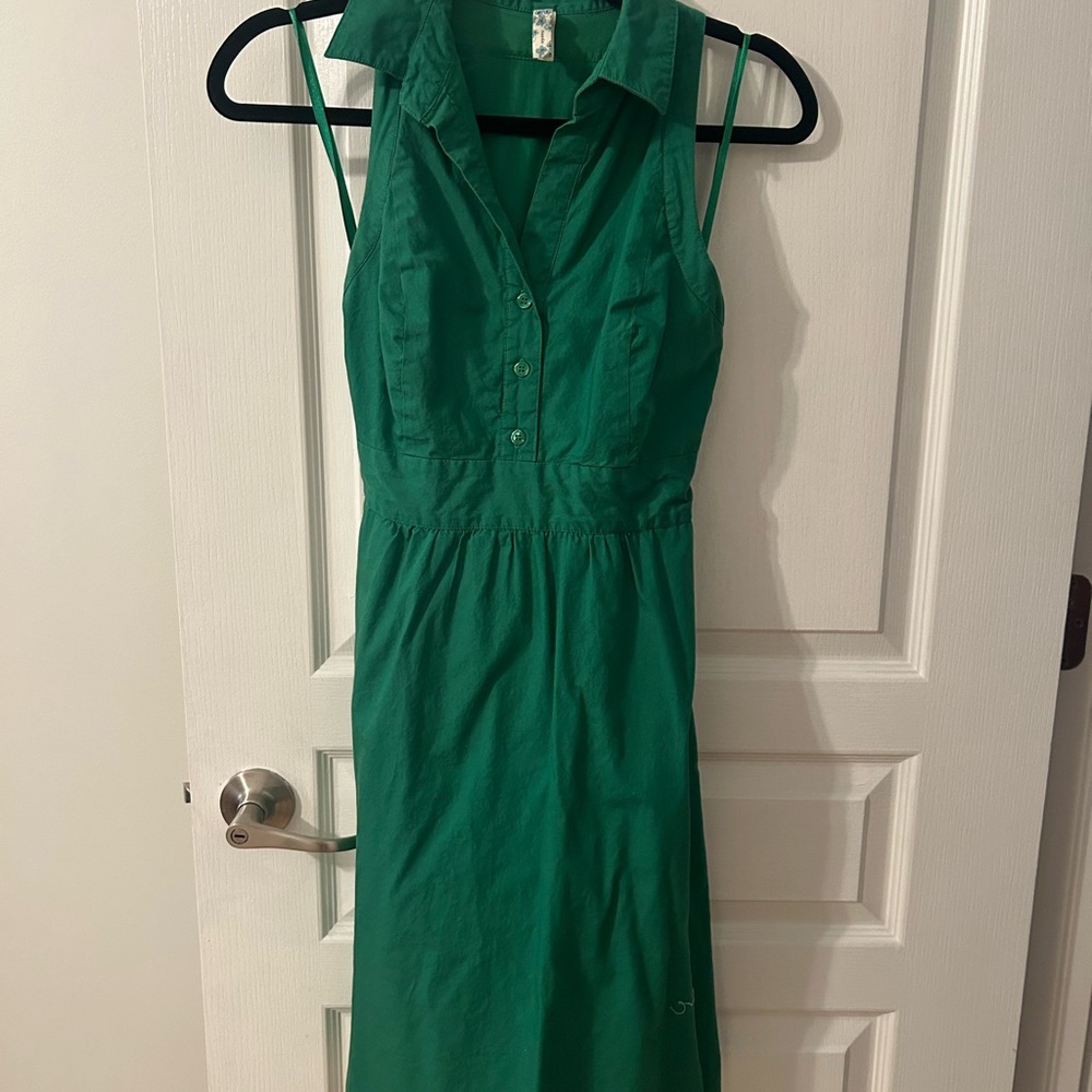 Maeve Emerald Green Sleeveless Collared Midi Dress
